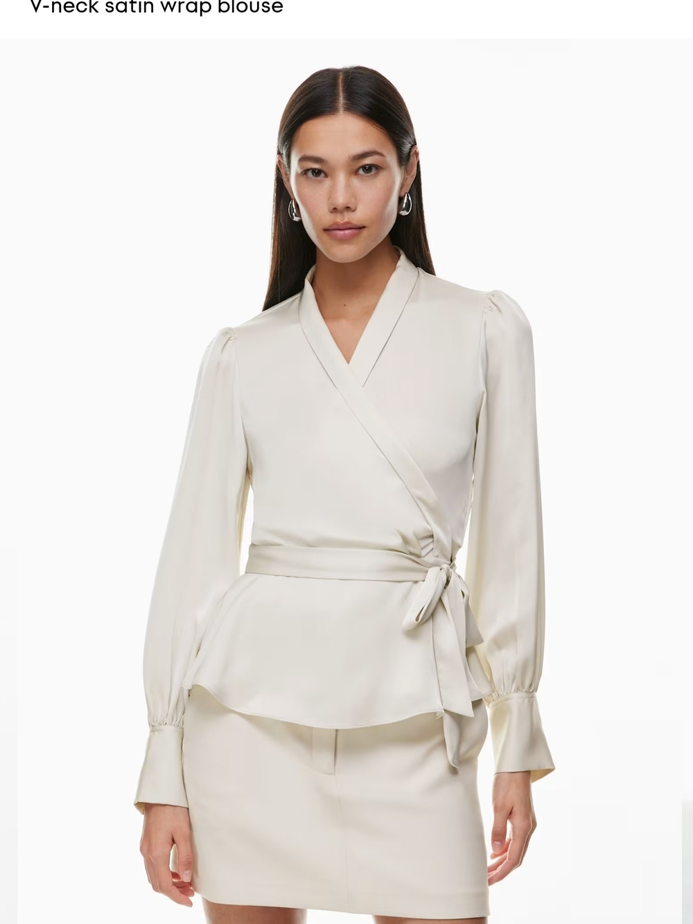 Babaton Hyde Satin Wrap Blouse with Self-Tie Waist